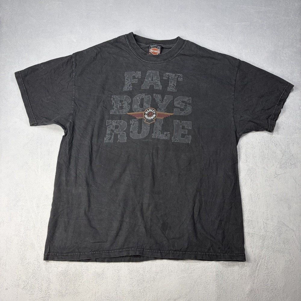 Vintage 2001 Harley‎ Davidson Fat Boys USA Made Adult T-Shirt Size XLarge Black